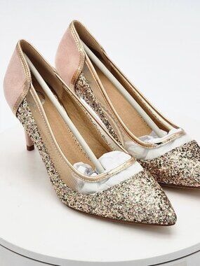 Journee Collection Kalani Rose Gold Glitter Pointed Toe Pumps Women's Size 7